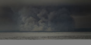 Smoke from fires at Cann River seen across the water in Bass Strait.