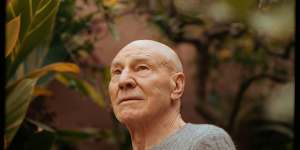 Patrick Stewart in the backyard of his Los Angeles home. “I wish my father could have been alive to see this,” the actor says of his recent memoir.