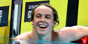 Sam Short after winning the men’s 1500m final at the Australian Swimming Championships.