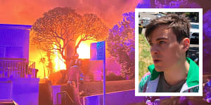 Jordan Shanks,who publishes FriendlyJordies,addresses media about the fire at his Bondi home.