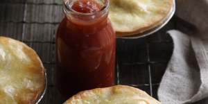 Old-fashioned meat pies with tomato sauce,of course.