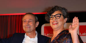 Premier Roger Cook and his wife Carly after the victory speech.