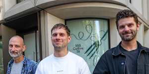 From left:Andreas Papadakis,James Kelly and Luke Skidmore outside their soon-to-open restaurant,Harriot.