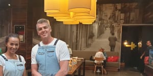 Hardy Boys cafe's Carindale manager with owner Tony Hardy welcoming diners as restrictions ease.