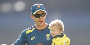 Australian captain Tim Paine with his son Charlie at the MCG on Christmas Day.