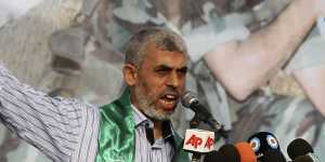 Yahya Sinwar talks during a rally in Khan Younis,southern Gaza Strip in 2011.