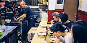 Counter seating is common in Japan.