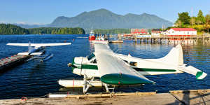 Seaplanes at dock in Tofino.