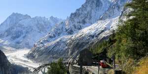 The mountains,the Mer de Glace (sea of ice) and little train from Montenvers.