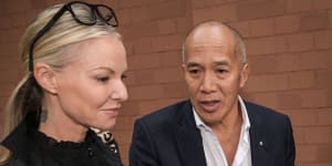Neurosurgeon Charlie Teo and his partner Traci Griffiths outside the hearing this week.
