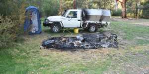The burnt Bucks Camp crime scene.