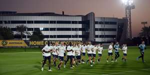 The Socceroos train at their lavish Aspire Academy base.