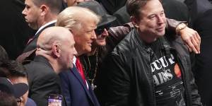 Donald Trump at Madison Square Garden with,from left,Dana White,Kid Rock and Elon Musk.