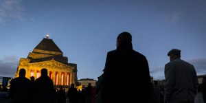 The dawn service at Melbourne’s Shrine of Remembrance in 2021. 
