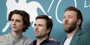 Timothee Chalamet,David Michod and Joel Edgerton at the photocall for The King at Venice Film Festival.