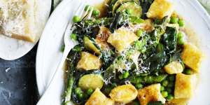 Simple and delicious:Ricotta gnocchi with spring vegetables and burnt butter sauce.