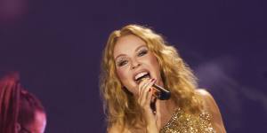 Kylie Minogue on stage at Voltaire in Las Vegas.