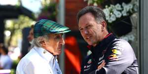 Red Bull Racing team principal Christian Horner talks to Sir Jackie Stewart at the Australian Grand Prix. 
