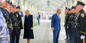 King Charles and Queen Camilla greet first responders at New York’s 9/11 Memorial.