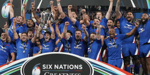 France celebrate their Six Nations triumph earlier this year. 