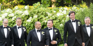 Lachlan was one of six groomsmen at chef Guillaume Brahimi’s June wedding,the start of a swing around Europe that took in family time on his $US150 million superyacht.