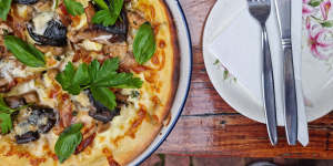 Mushroom pizza,the most delicious thing on the menu at Coffin Sally,Port Fairy.