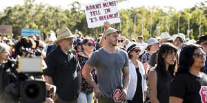 David Pocock at a Stop Adani Coal Mine protest on the lawns at Parliament House in 2019.