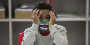 A student wears a mask on the first day back to in-person classes amid the COVID-19 pandemic in Sao Paulo,Brazil. Sao Paulo state government has allowed the schools to resume classes with up to 35 per cent of its students. 