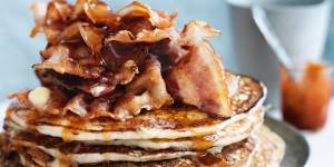Jill Dupleix's Canadian flapjacks with hot maple syrup.