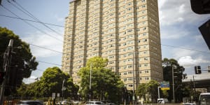 The public housing tower at 120 Racecourse Road,Flemington is one of the first three to be demolished under the state government’s plan to demolish and rebuild all of Melbourne’s 44 public housing towers.