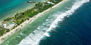 Funafuti atoll on Tuvalu is threatened by global warming induced sea rises.