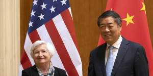 Treasury secretary Janet Yellen with Chinese Vice Premier He Lifeng in Beijing.