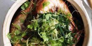 Winter seafood:Adam Liaw's drunken ginger prawns.