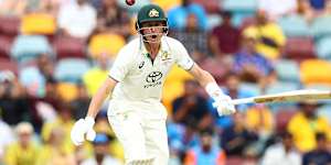 Marnus Labuschagne on the famous wicket at November’s Gabba Test against India.
