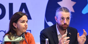 Lisa Singh and Mike Cannon-Brookes at the Australia India Leadership Dialogue