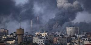 Smoke rises following an Israeli airstrike in Gaza City.