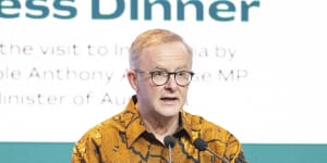 Prime Minister Anthony Albanese during a business dinner in Jakarta,Indonesia.