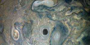 A vortex within a jet stream on Jupiter recorded in May,2019 by NASA's Juno spacecraft. 