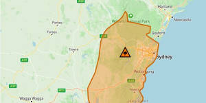 The area of NSW covered by this evening’s SES warning.
