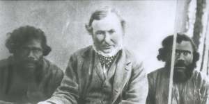 Angus McMillan,pictured in 1839 with “attendants” known as Big Johnny and Jimmy Gabber,led many massacres of Indigenous people in Gippsland.
