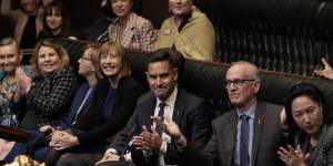 Alex Greenwich,Member for Sydney,claps as the Voluntary Assisted Dying Bill passes the lower house.