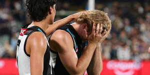 Jason Horne-Francis had 18 disposals on a miserable night for Port Adelaide.