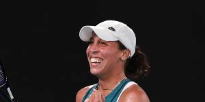 Madison Keys celebrates making the Australian Open final.