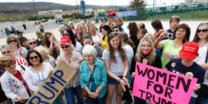 Women show support for Donald Trump Wilkes-Barre,Pennsylvania in April last year.