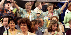 Democratic delegates from Florida express their displeasure with the election results in 2000,arrived at after multiple challenges and fastidious checking of paper ballots for"hanging chads".