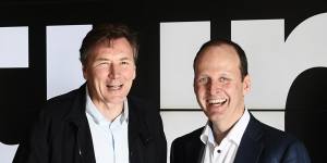Tyro chairman David Thodey and CEO Robbie Cooke when Tyro listed in late 2019.