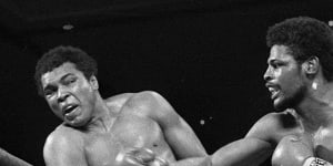 Muhammad Ali is stunned by a right cross from Leon Spinks in Las Vegas in 1978.
