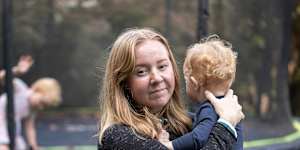 Kate with her two youngest children in her Medlow Baths home,which has high levels of PFAS in the soil.