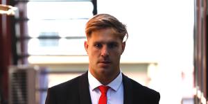 St George Illawarra player Jack de Belin has pleaded not guilty to raping a woman in a Wollongong apartment.