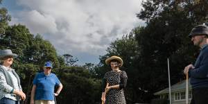 Lana Zegura,Manager of Incentives Engagement at Heritage NSW (centre) Stuart Read,Senior Heritage Officer at HNSW,Robyn Weihen and Rod Richardson play croquet at Sydney Croquet Clubhouse at Rose Bay. 